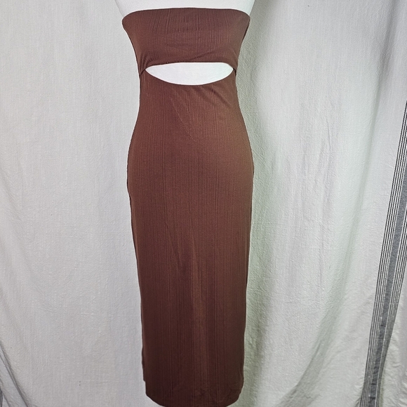 NBD by Revolve Britta Midi Cut Out Dress Brown Strapless Sz S - Picture 1 of 15